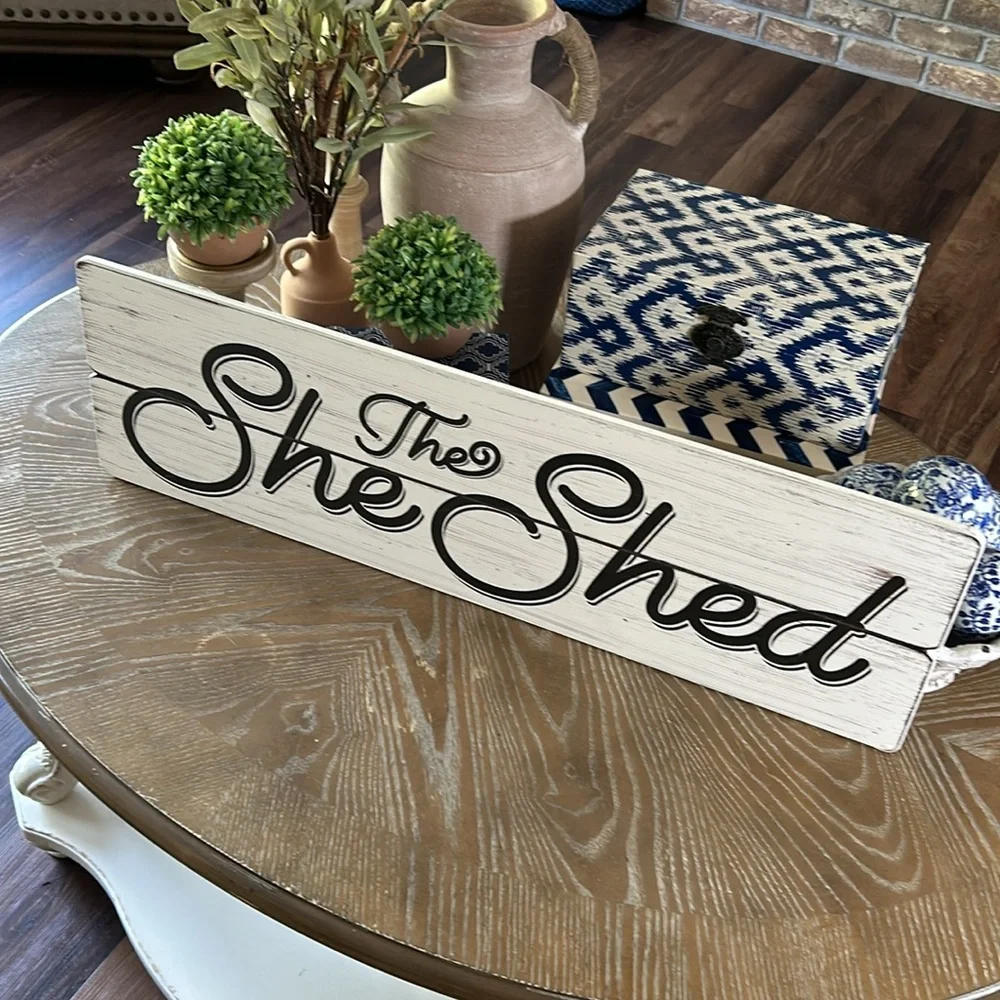 NEW! Shabby Chic Cottage Farmhouse DISTRESSED Large The She Shed Wood WALL SIGN